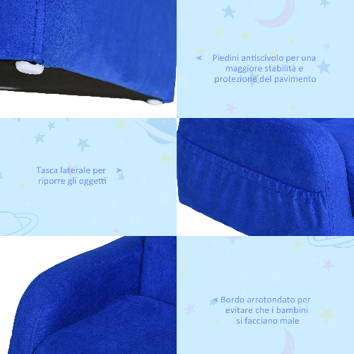 HOMCOM-Poltroncina-Letto-2-in-1-per-Cameretta-Bambini-con-Imbottitura-e-Rivestimento-Flanella-Blu-Max-65-kg-47x45x38cm