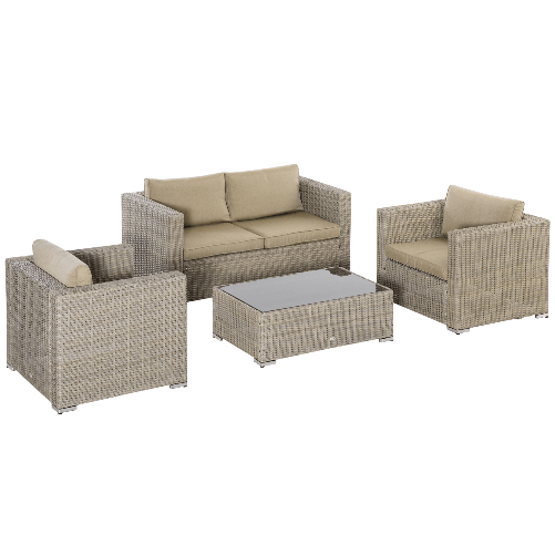 Outsunny-Set-Mobili-da-Giardino-4-Pezzi-in-Rattan-PE-Salotto-da-Esterno-con-1-Divano-2-Poltrone-1-Tavolino-e-Cuscini-Rimovibili-e-Lavabili-Kaki-e-Beige