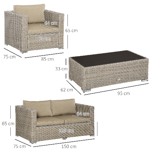 Outsunny-Set-Mobili-da-Giardino-4-Pezzi-in-Rattan-PE-Salotto-da-Esterno-con-1-Divano-2-Poltrone-1-Tavolino-e-Cuscini-Rimovibili-e-Lavabili-Kaki-e-Beige