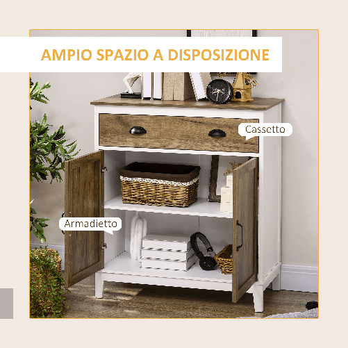 HOMCOM-Mobile-Multiuso-in-Truciolato-con-Armadietto-e-Cassetto-in-Stile-Rustico-78-5x39x89-4cm-Bianco