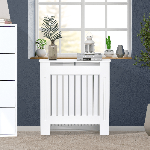 HOMCOM-Copritermosifone-in-Legno-MDF-Bianco-con-Doghe-Verticali-78x19x81cm