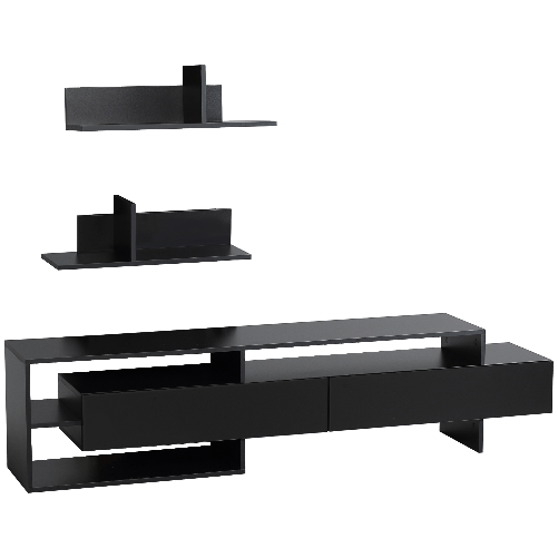 HOMCOM-Mobile-Porta-TV-Moderno-con-2-Mensole-in-Legno-Vani-Aperti-e-Armadietti-Nero