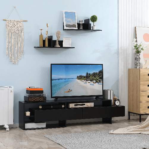HOMCOM-Mobile-Porta-TV-Moderno-con-2-Mensole-in-Legno-Vani-Aperti-e-Armadietti-Nero