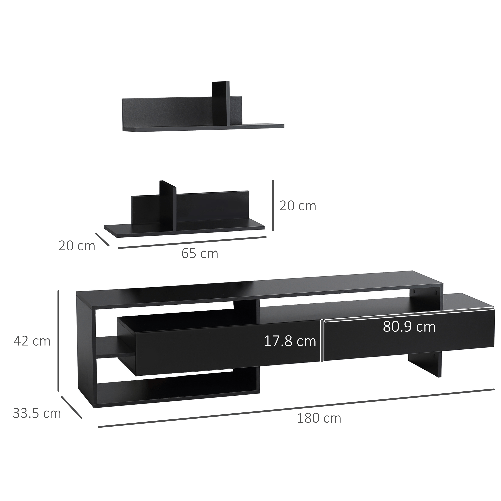 HOMCOM-Mobile-Porta-TV-Moderno-con-2-Mensole-in-Legno-Vani-Aperti-e-Armadietti-Nero