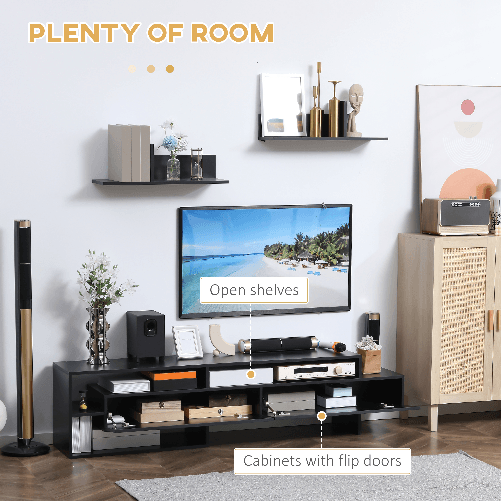 HOMCOM-Mobile-Porta-TV-Moderno-con-2-Mensole-in-Legno-Vani-Aperti-e-Armadietti-Nero