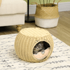 Pawhut-Casetta-per-Gatti-a-2-Livelli-in-Rattan-PE-con-Cuscino-Lavabile--40x30-cm-Beige