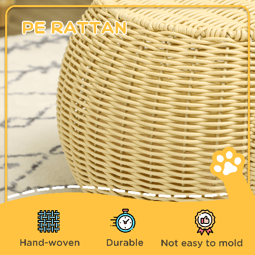 Pawhut-Casetta-per-Gatti-a-2-Livelli-in-Rattan-PE-con-Cuscino-Lavabile--40x30-cm-Beige