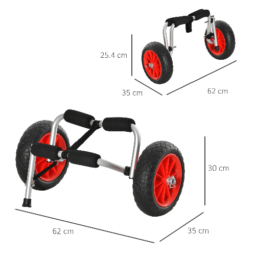 HOMCOM-Carrello-per-Kayak-Pieghevole-Pneumatici-25cm-Adatto-a-Tutte-le-Superfici