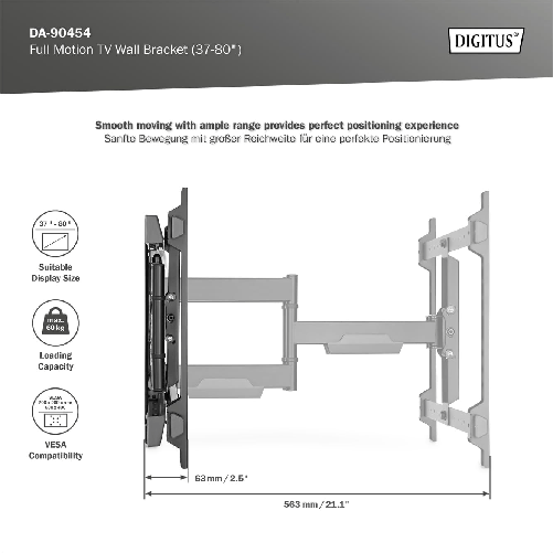 DIGITUS-Supporto-a-parete-per-TV-Full-Motion---per-TV-o-monitor-da-37-80----carico-massimo-60-kg---VESA-da-200x100-a-600x400---estensibile-orientabile-inclinabile---gestione-cavi-integrata---nero