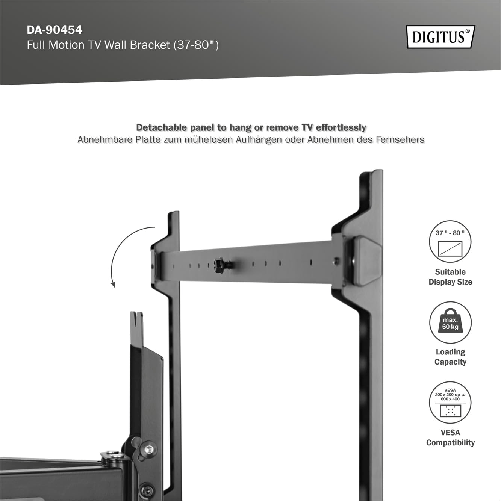DIGITUS-Supporto-a-parete-per-TV-Full-Motion---per-TV-o-monitor-da-37-80----carico-massimo-60-kg---VESA-da-200x100-a-600x400---estensibile-orientabile-inclinabile---gestione-cavi-integrata---nero