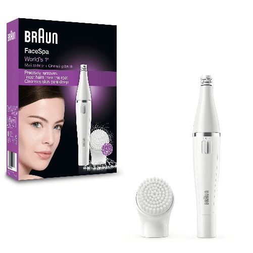 Braun-FaceSpa-Face-Spa-Depilatore-Donna-Epilatore-Viso-Accessori-Inclusi-Con-Spazzola-Pulizia-Viso-100--impermeabile-Idea-Regalo-810-Bianco