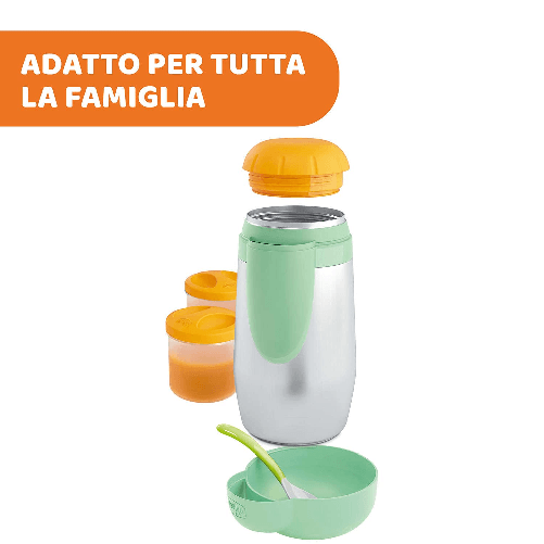 Chicco-Portapappa-Termico-In-Acciaio-Inox-Con-Due-Contenitori-Contenitore-Per-Alimenti-E-Bevande-Per-bambini-0-mesi--‎Verde-‎13-x-13-x-23-cm