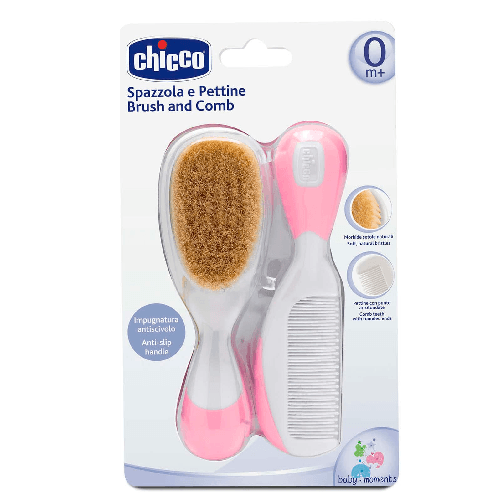 Chicco-Set-Spazzola-e-Pettine-Capelli-per-Bambini-Spazzola-Neonati-con-Morbide-Setole-Naturali-Pettine-con-Punte-Arrotondate-Impugnatura-Antiscivolo---Accessori-Neonato-0--Mesi-Rosa