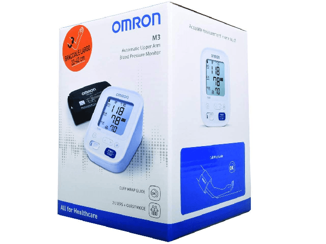 OMRON-M3-Hem-754-E-Misuratore-di-Pressione-da-Braccio-con-Bracciale-Easy-22-42-Cm-Tecnologia-Intellisense-Clinicamente-Validato-Pressione-e-Battito-4-Batterie-AA-Custo-Bianco