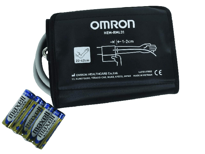 OMRON-M3-Hem-754-E-Misuratore-di-Pressione-da-Braccio-con-Bracciale-Easy-22-42-Cm-Tecnologia-Intellisense-Clinicamente-Validato-Pressione-e-Battito-4-Batterie-AA-Custo-Bianco