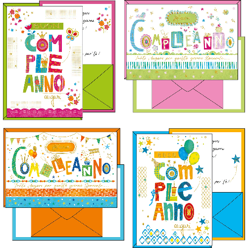 KARTOS 07-5590 BIGLIETTI BUON COMPLEANNO LETTERE COLORATE PORTA SOLDI CON BUSTINA COLORATA (12PZ)