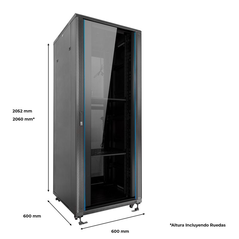 Aiten-Data-AI6642-Armadio-da-pavimento-42U---Larghezza-600---Profondita-600---Include-2-vassoi-fissi---4-ventole-da-120-mm---1-base-8-prese---2-serrature-laterali---Ruote-con-freno---Colore-nero