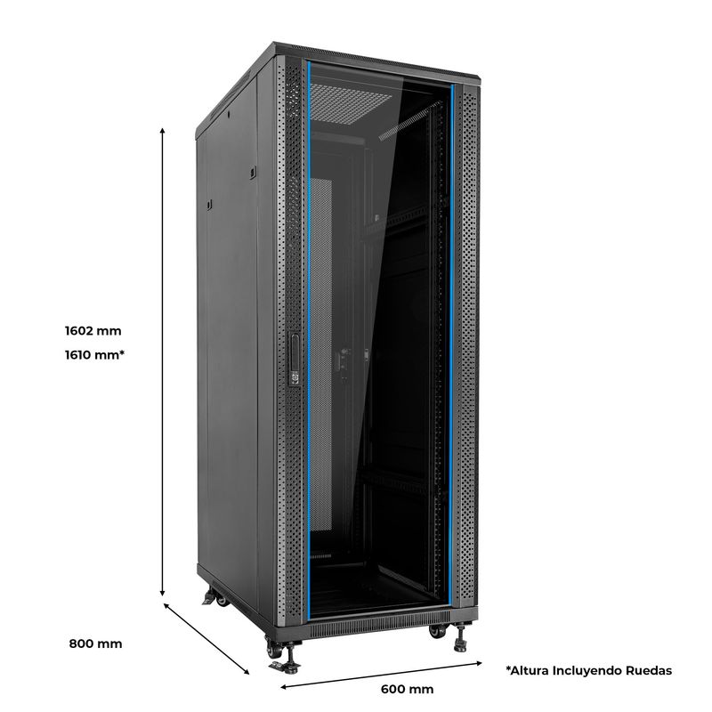 Aiten-Data-AI6832S-Armadio-da-Pavimento-32U---Larghezza-600---Profondita-800---senza-Accessori---Ruote-con-Freno---Colore-Nero