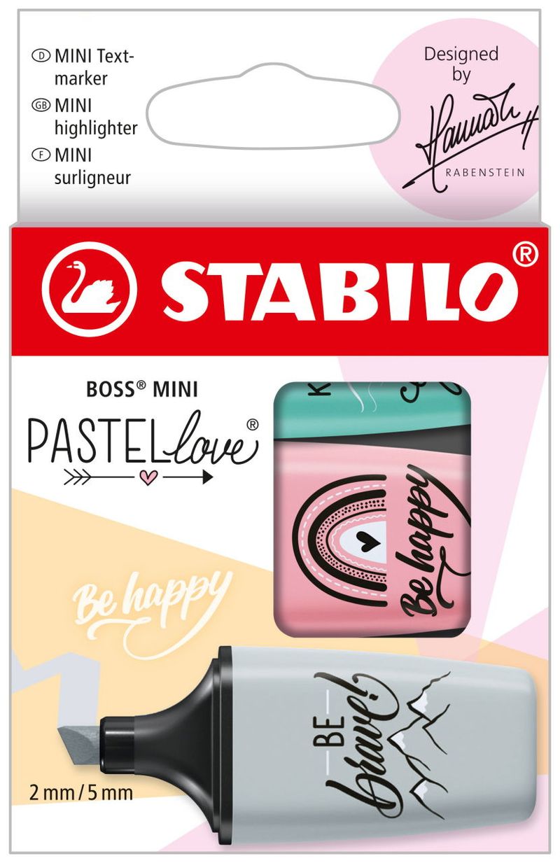 Stabilo-Boss-Mini-Pastellove-Confezione-da-3-Pennarelli-Fluorescenti---Linea-tra-2-e-5-mm---Inchiostro-a-Base-Acqua---Anti-asciugatura---Colori-Rosa-Turchese-e-Grigio