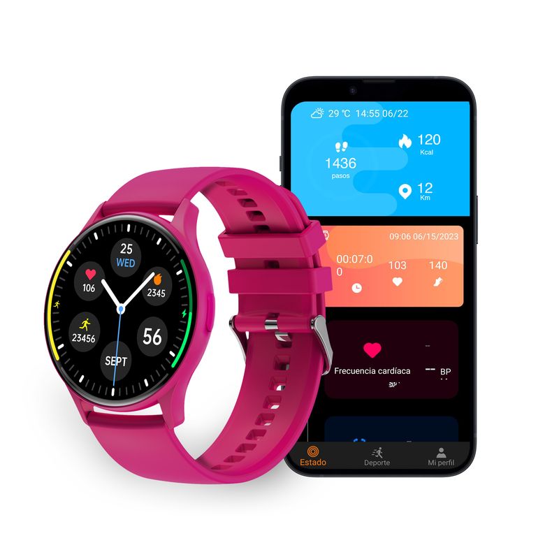 Smartwatch-Ksix-Core---Schermo-AMOLED-da-143---Autonomia-di-5-giorni---Modalita-Sport-e-Salute-Chiamate-Assistenti-vocali---Immergibile---Colore-Fucsia