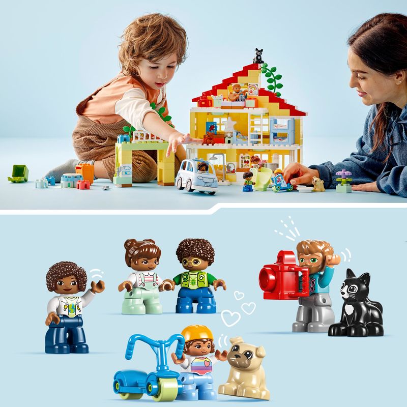 LEGO-DUPLO-10994-Casetta-3-in-1-Casa-delle-Bambole-Auto-Push-and-Go-7-Figure-e-Mattoncino-Luminoso-per-Bambini-da-3--Anni