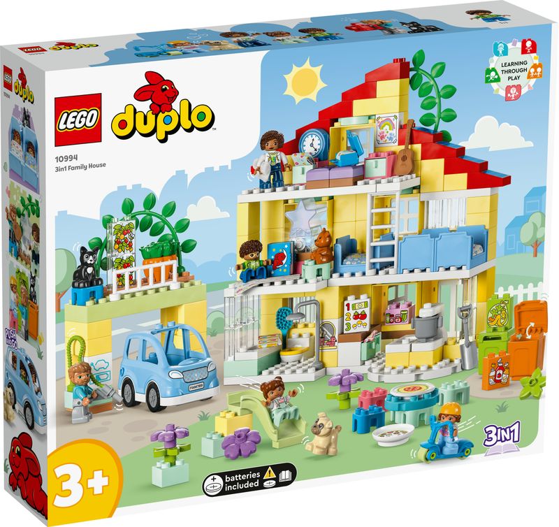 LEGO-DUPLO-10994-Casetta-3-in-1-Casa-delle-Bambole-Auto-Push-and-Go-7-Figure-e-Mattoncino-Luminoso-per-Bambini-da-3--Anni