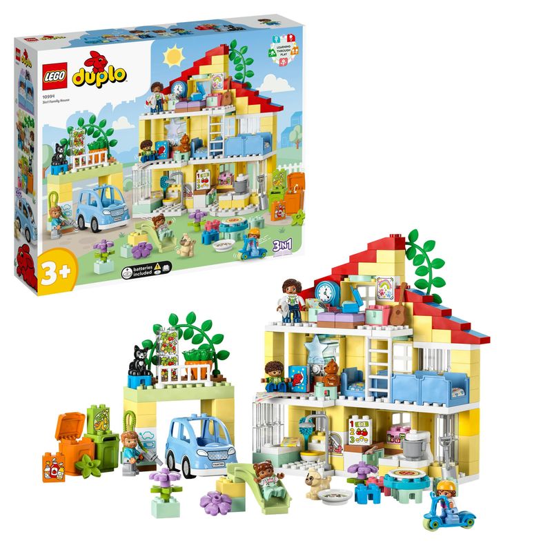 LEGO-DUPLO-10994-Casetta-3-in-1-Casa-delle-Bambole-Auto-Push-and-Go-7-Figure-e-Mattoncino-Luminoso-per-Bambini-da-3--Anni