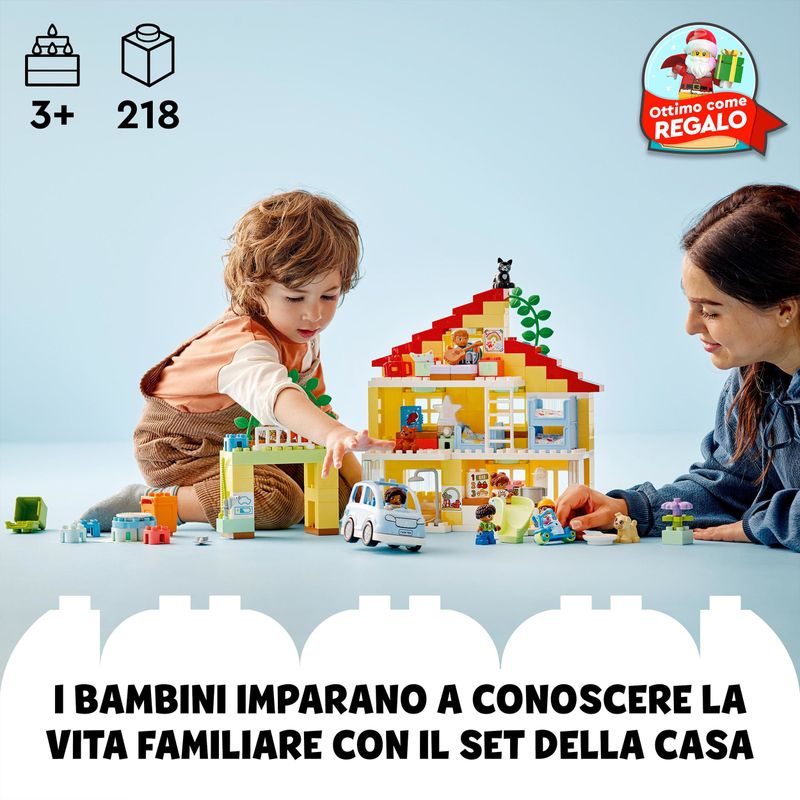 LEGO-DUPLO-10994-Casetta-3-in-1-Casa-delle-Bambole-Auto-Push-and-Go-7-Figure-e-Mattoncino-Luminoso-per-Bambini-da-3--Anni