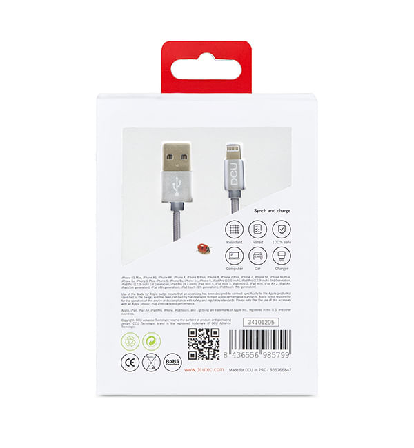 Cavo-DCU-Tecnologic-Lightning-C89---Connettore-USB-2.0-in-Alluminio---Conduttore-in-Rame---Colore-Silver