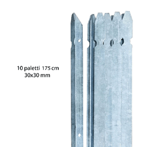 10 Paletti per Recinzione a T 175 cm 30x30 in Ferro Zincato Pali Metallo