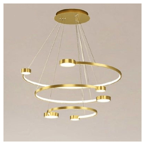 Trade Shop Traesio-lampadario A Sospensione Led 65w 3 Semi Cerchi Con Telecomando Design Moderno Oro 71392 -