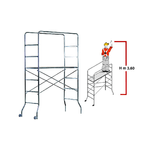 Ponteggio Altezza Lavoro 3.6m Trabattello Acciaio con Ruote Scala Impalcatura