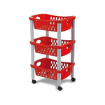 Carrello Frutta Rosso Cucina Carrellino di Servizio in Plastica 3 Cassetti Ruote