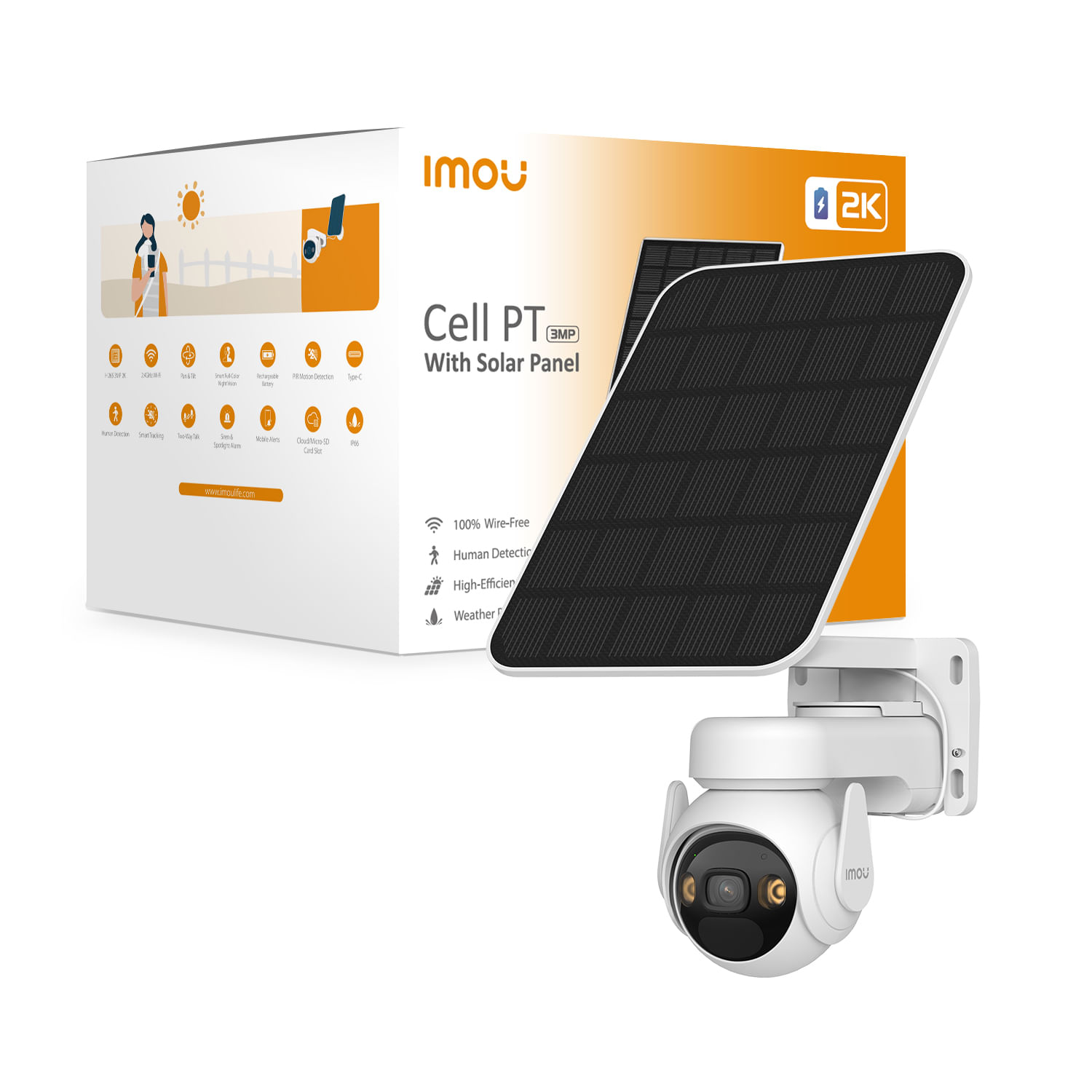 Imou Cell PT Kit - Telecamera da Esterno a batteria con risoluzione 2K (3MP), Rilevamento Movimento/Umano
