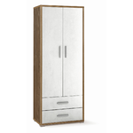 Armadio Mobile Alto 180 cm 2 Ante con Cassetti Noce Bianco Mobile in Legno