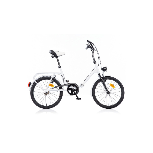 Bicicletta-Pieghevole-Ruota-20-Bianco-Borsa-da-Passeggio-Donna-Fanali-Uso-Citta