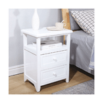 Comodino Bianco 40 cm in Legno Massello con 2 Cassetti Mobiletto Camera da Letto