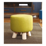 Pouf Poggiapiedi Verde Tondo Basso in Legno Puff Rotondo Imbottito Divano Camera