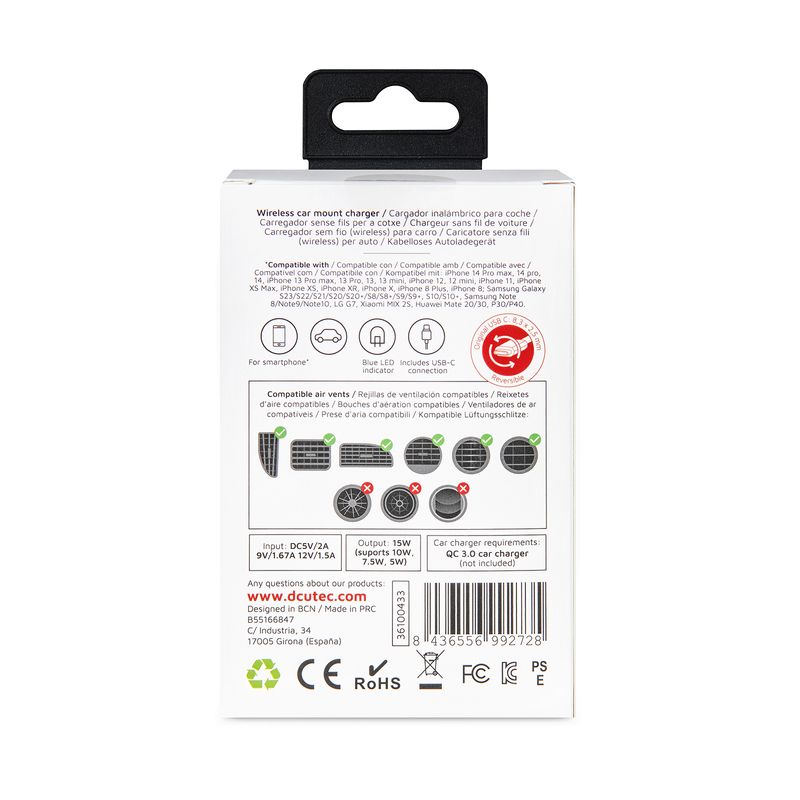 DCU-Advance-Tecnologic-36100433-Caricabatterie-per-dispositivi-mobili-Telefono-Nero-USB-Carica-wireless-Ricarica-rapida-Auto
