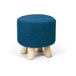 Pouf Poggiapiedi Blu Tondo Basso in Legno Puff Rotondo Imbottito Divano Camera