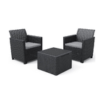 Salottino 2 Poltrone Tavolino Contenitore Pouf Grafite Effetto Legno con Cuscini