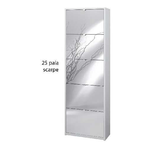 Kit Scarpiera Bianco Venato 5 Ante a Specchio Ribalta Doppia 25 paia Portascarpe