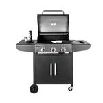 Barbecue a Gas 9Kw Plancha 3 Bruciatori Cucina Portatile 4 Ruote Griglia 60x42