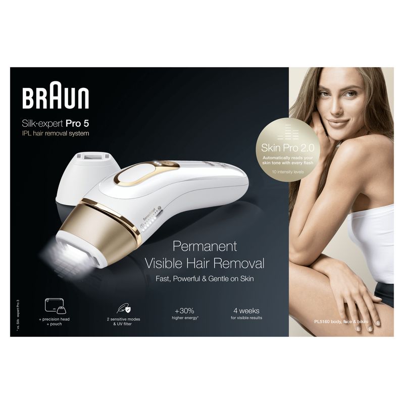 Braun-Silk-expert-Pro-IPL-PL5160-Luce-pulsata-intensa--IPL--Oro-Bianco