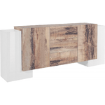 Credenza con Ante e Cassetti da 210 cm Madia per Ingresso Bianco e Acero