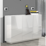 Mobile a 3 Ante Credenza Moderna per Soggiorno 120 cm Basso Bianco Lucido