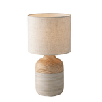 Lampada da Tavolo in Ceramica e Legno Luce con Paralume in Tessuto Bianco