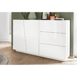 Madia 140 cm Credenza Laccato Bianco Mobile con 3 Cassetti e 2 Ante