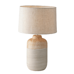 Luce da Tavolo Lampada in Ceramica e Legno con Paralume in Tessuto Bianco