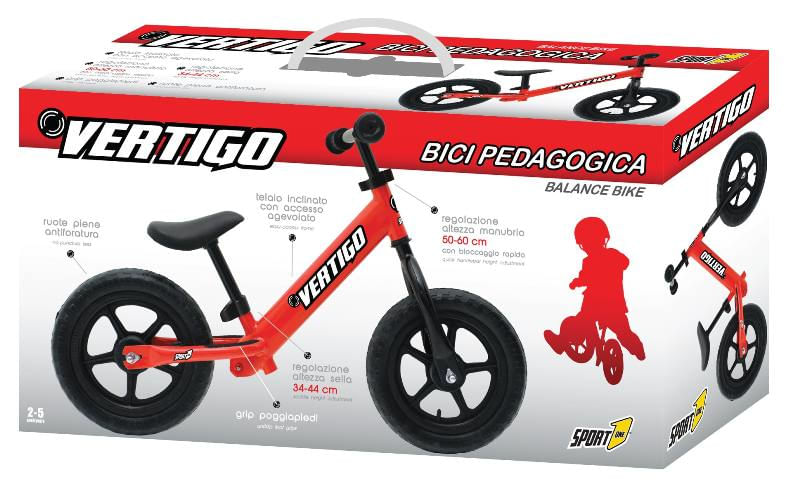 Bicicletta-Pedagogica-Vertigo-Rosso-a-Spinta-No-Pedali-Bici-Primi-Passi-Bambino